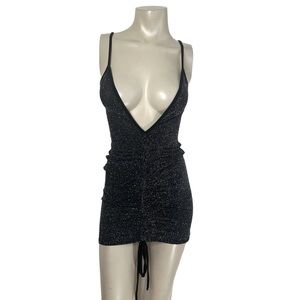 NWT Sexy Black Glitter Cami Ruched Mini Dress